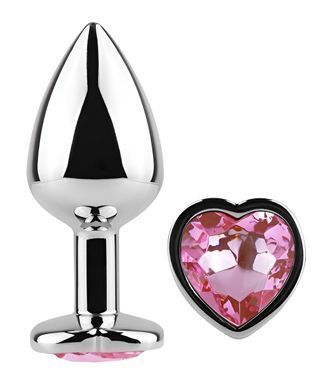 Анальна пробка з кристалом EGZO - Silver Heart Plug Pink size M