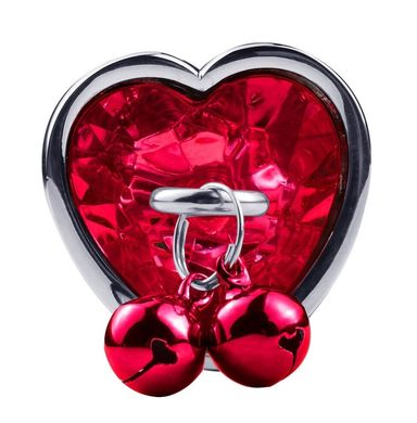 Анальна пробка з кристалом, дзвіночком та поводком Silver Heart RED ( розмір L ), SKN-BELL 10
