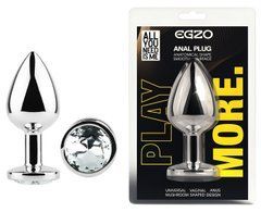 Анальная пробка с кристаллом EGZO - Silver Round Plug Clear size S