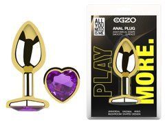 Анальная пробка с кристаллом EGZO - Gold Heart Plug Purple size M