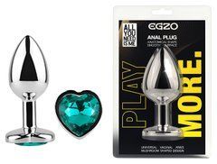 Анальна пробка з кристалом EGZO - Silver Heart Plug Marine size M