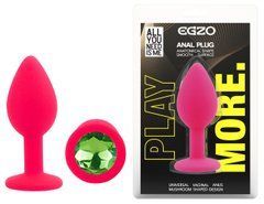 Силиконовая анальная пробка EGZO - Silicone Pink Round Plug Green, size S