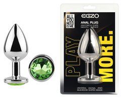 Анальна пробка з кристалом EGZO - Silver Round Plug Green size S