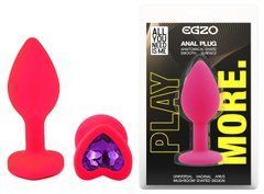 Силиконовая анальная пробка EGZO - Silicone Pink Heart Plug Purple, size S