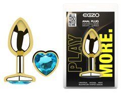 Анальна пробка з кристалом EGZO - Gold Heart Plug Aqua size M