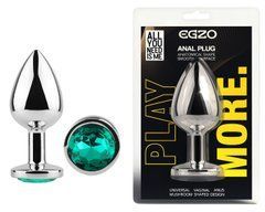 Анальна пробка з кристалом EGZO - Silver Round Plug Marine size S