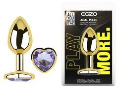 Анальна пробка з кристалом EGZO - Gold Heart Plug Amethyst size M