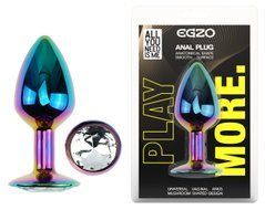 Анальная пробка с кристаллом EGZO - Multicolor Round Plug Clear size M