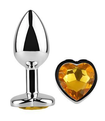 Анальна пробка з кристалом EGZO - Silver Heart Plug Yellow size S